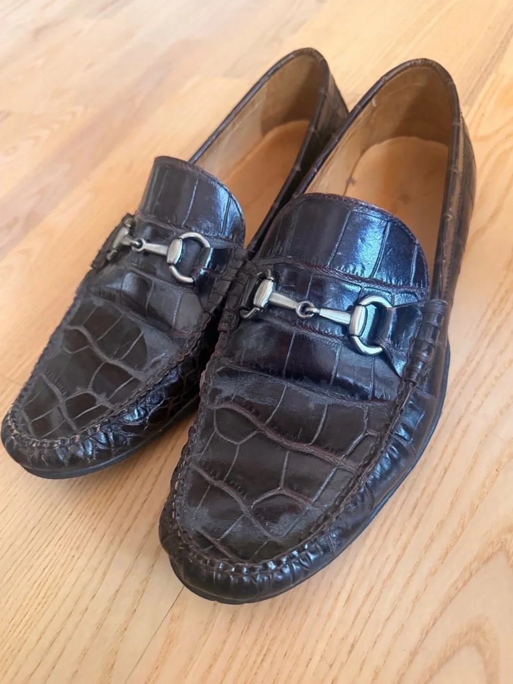 Peter Millar Brown Croc-Embossed Leather Bit Loafers